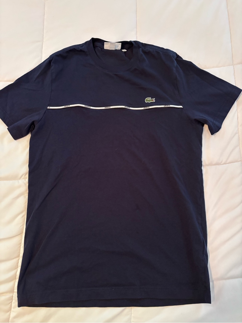 Lacoste Navy Short Sleeve Crew with Contrast Tape